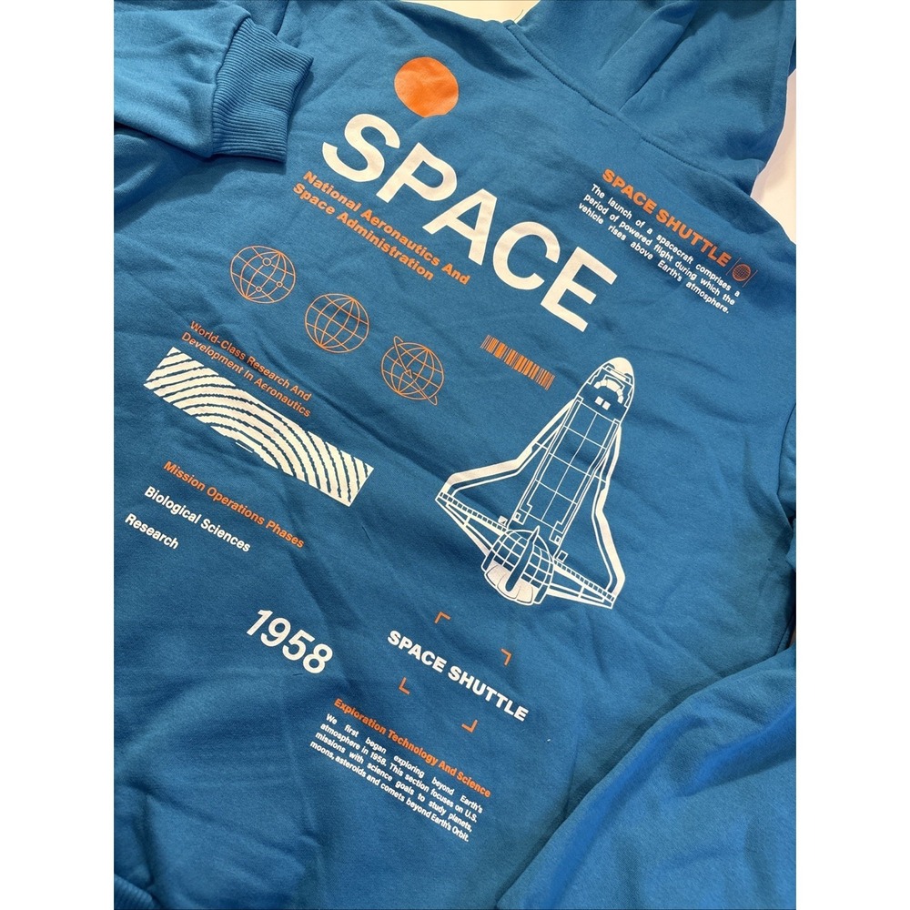 NASA‎ Hyper Space Space Shuttle Graphic Hoodie Unisex Adults Size LARGE Cotton